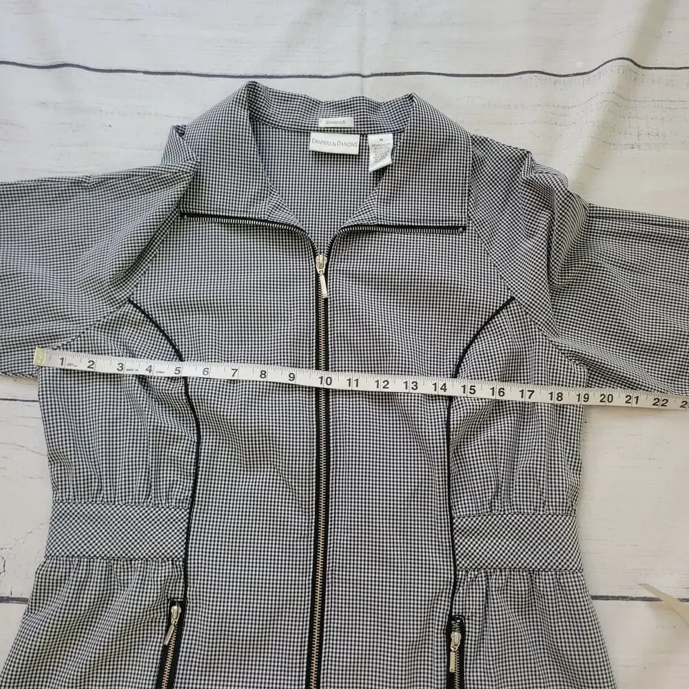 Drapers & Damons Size M Stretch Gingam Plaid‎ Black White Full Zip Jacket